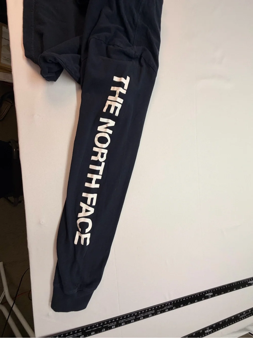 The North Face Men’s Long Sleeve Shirt Navy Blue Logo Sleeve Graphic Crewneck